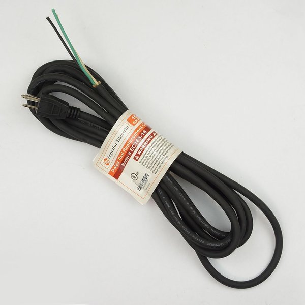 Superior Electric 16 Feet 16 AWG SJO 3 Wire 125 Volt NEMA 5-15P Electrical Cord EC163-16